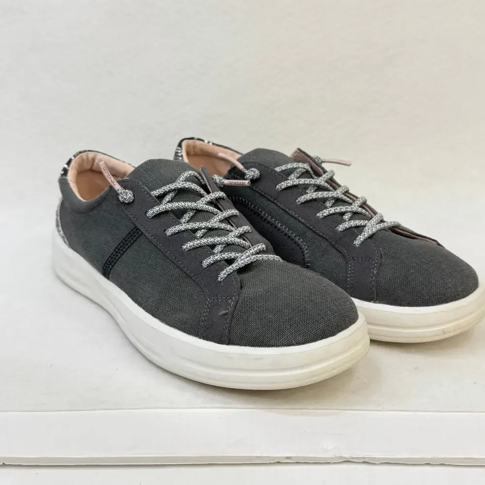 HeyDude Womens Karina Slip On Casual Canvas Sneakers Gray Black Snake Size 9